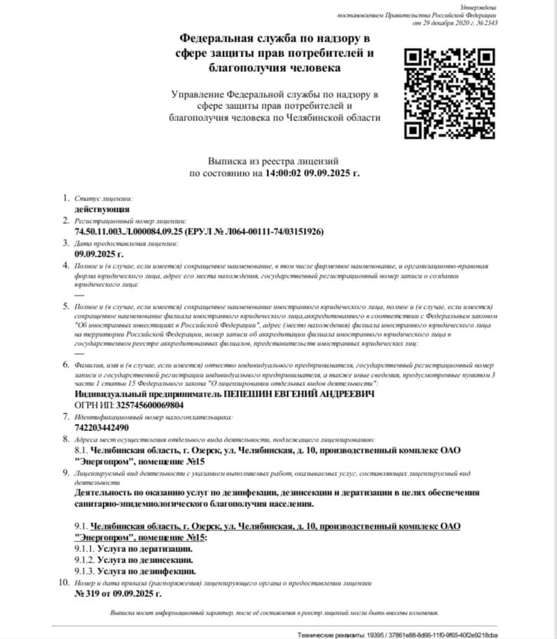 Лицензия Роспотребнадзора